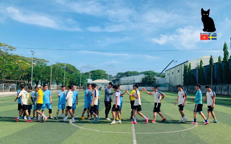 The teams shook hands to demonstrate sportsmanship