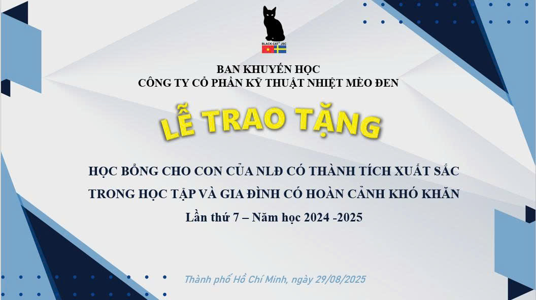Lễ trao tặng học bổng Khuyến học cho con của Người lao động công ty cổ phần kỹ thuật nhiệt mèo đen